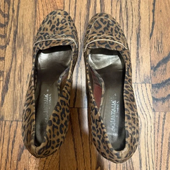 Aquatalia Leopard Suede Block Heel Loafers Size 9 - Picture 6 of 7